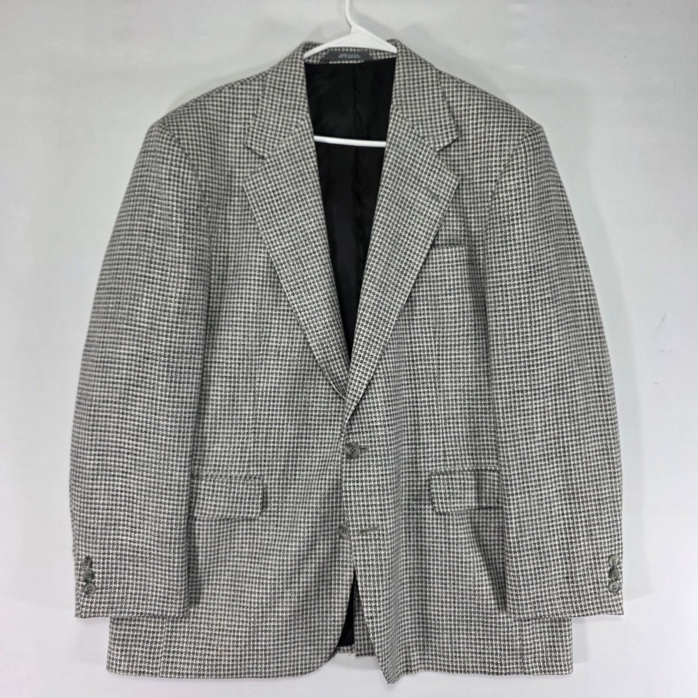 Haggar Imperial Men's Sport Coat Blazer Two Button Beige Houndstooth Poly 42R